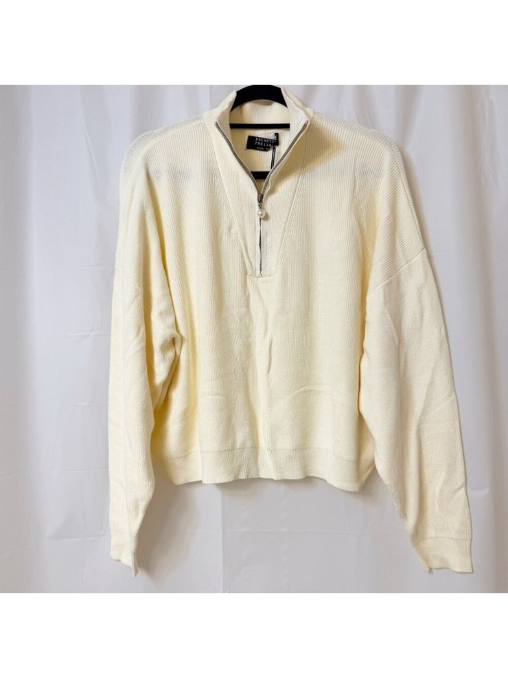 Brunette The Label Half-Zip Ribbed Knit Popover Sweater Cream XL/XXL NWT